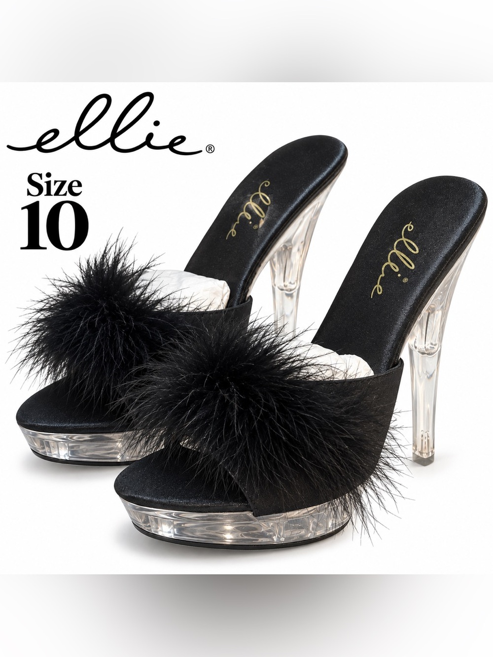 Ellie Black Fur Sandal Heel Sz 10